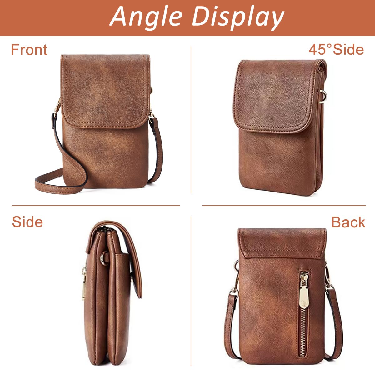 PALAY Crossbody Phone Bag for Daily Travel with Multi Zipper Pockets and 5x7.8 in Size | Vintage Brown PU Leather Mini Purse