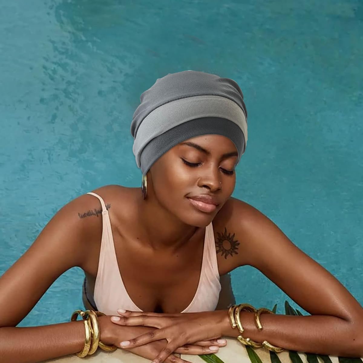 PALAY Chemo Caps for Women with Elastic Fit 56–60 cm featuring Cotton Spandex Fabric | Grey Turban Beanie for Hair Loss and Sleep