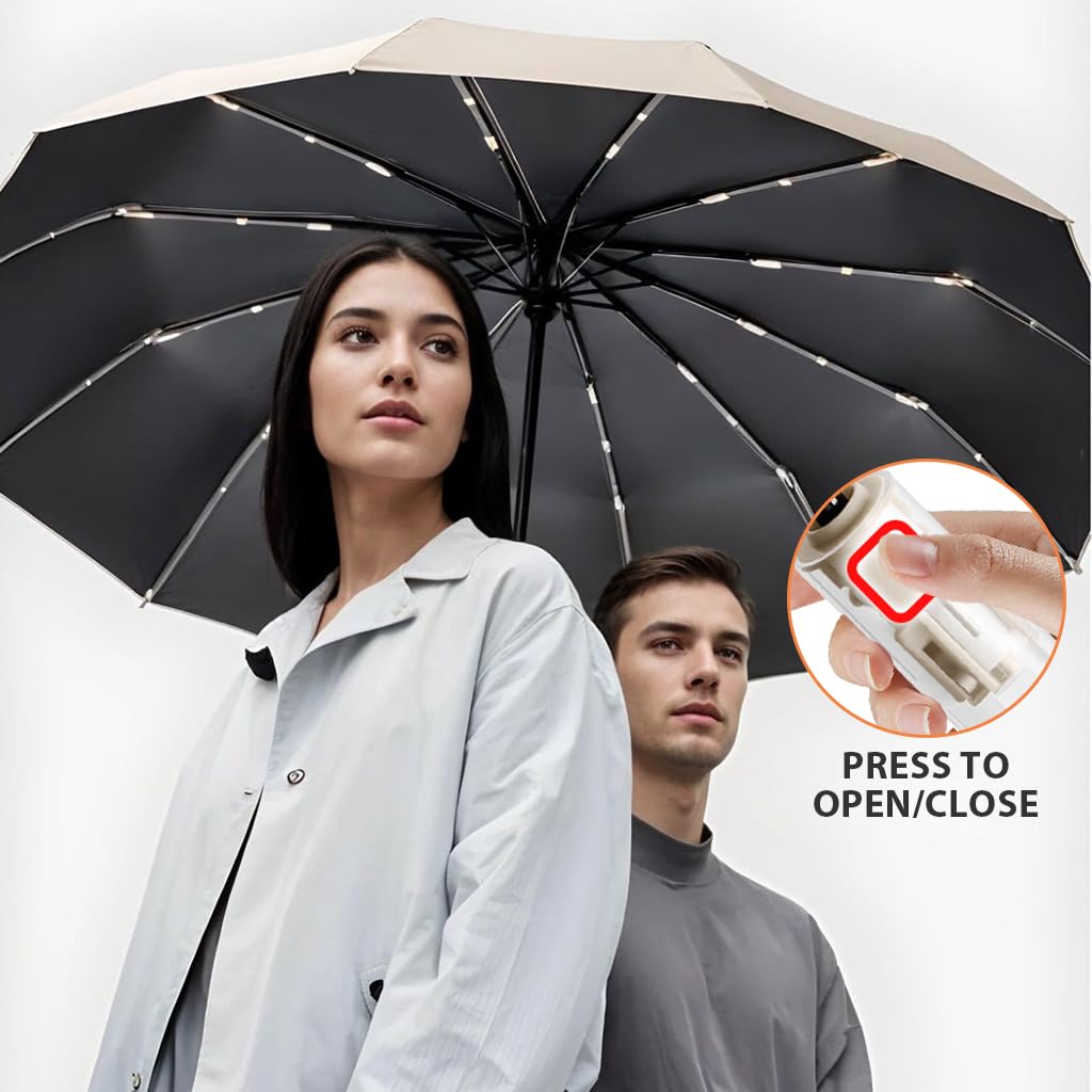 PALAY Umbrella for Sun Protection with 12 Ribs and Mechanical Handle Beige 2PCS | UPF 50+