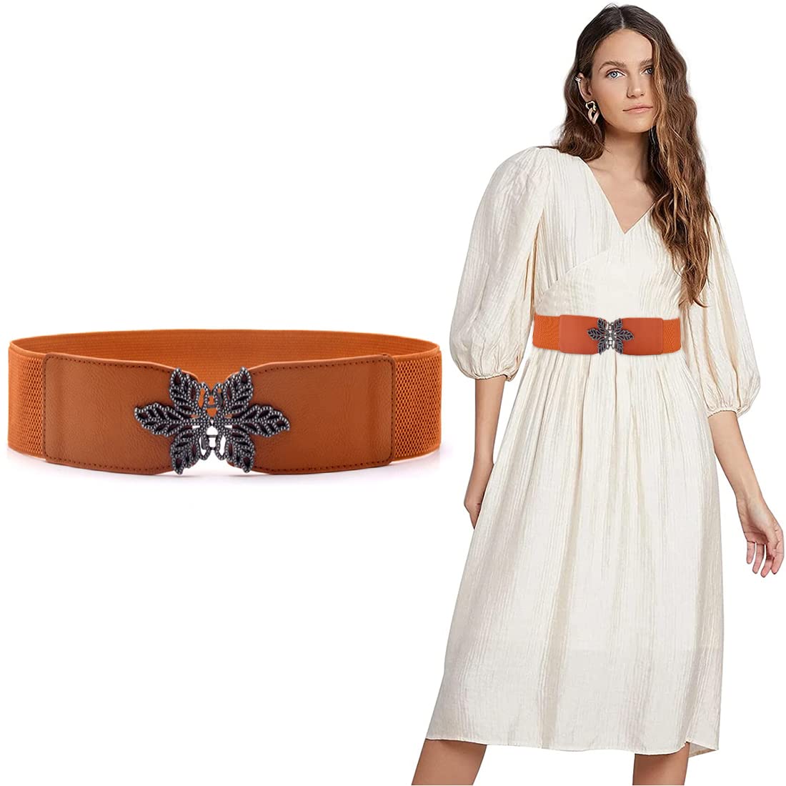 PALAY Women Stretchy Belt for Dresses and Blazers featuring Interlocking Buckle 68cm Dark Brown