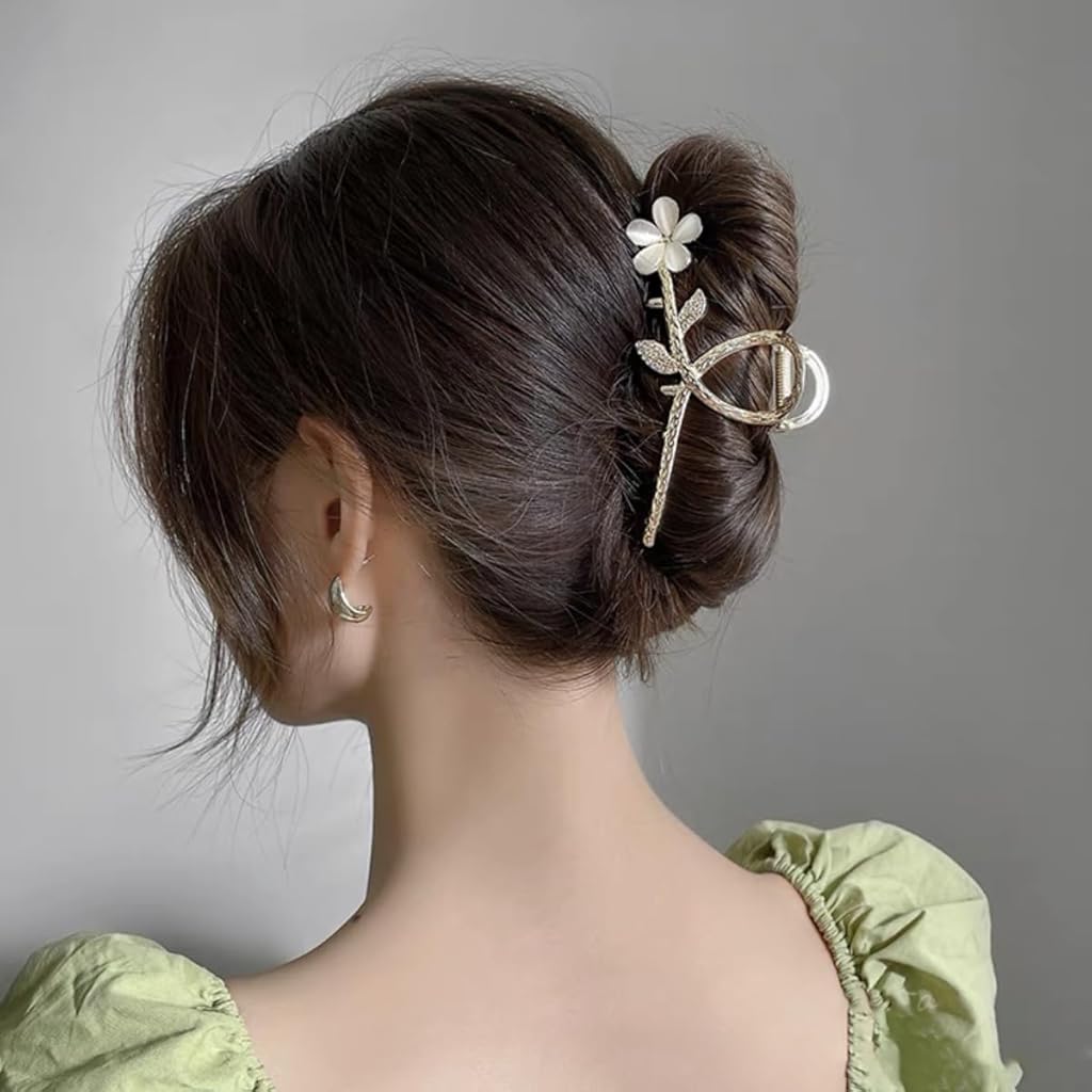 PALAY® Hair Claw Clip Combo for Women, Large Mermaid Pearl & Flower Rhinestone Metal Non-Slip Clutcher, Strong Hold Jaw Clips for Elegant Buns, Updos & Hair Styling, Gift for Ladies