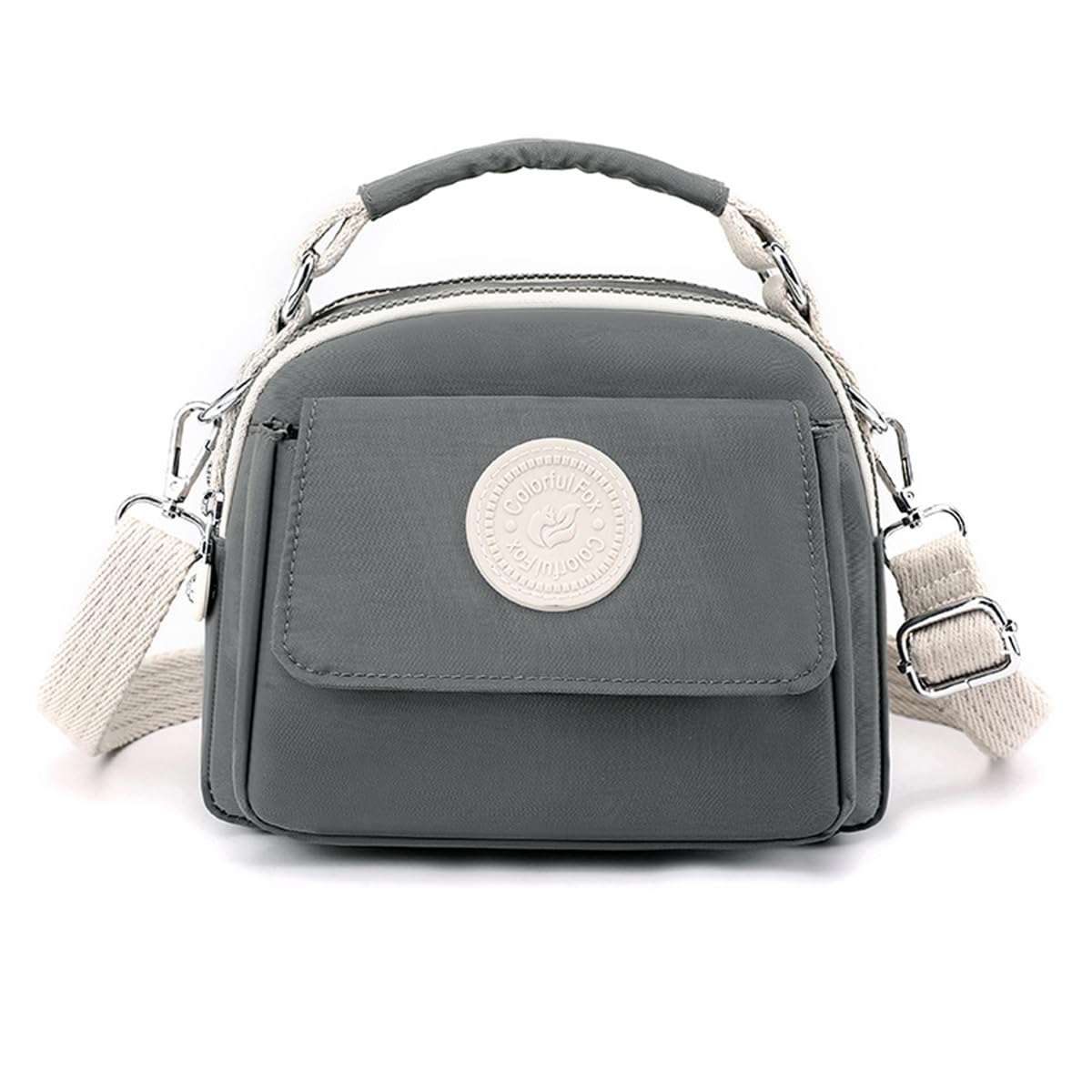 PALAY Hand Bag for Women with 21x10x18cm Size and Three Zippered Compartments | Grey Nylon Shoulder and Sling Style