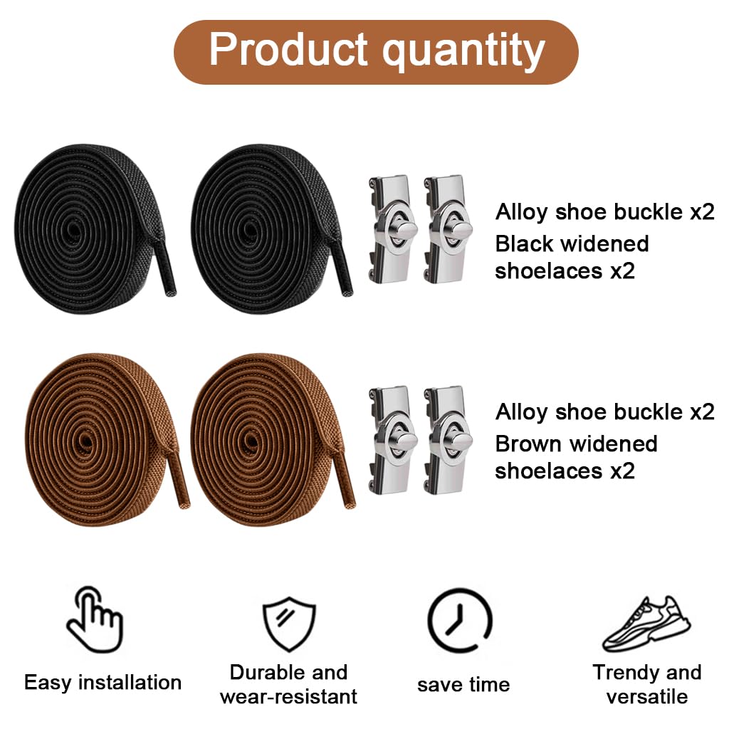PALAY No Tie Shoelaces for Kids with Twistlock Metal Buckles and Elastic Nylon | 2 Pairs Black & Brown