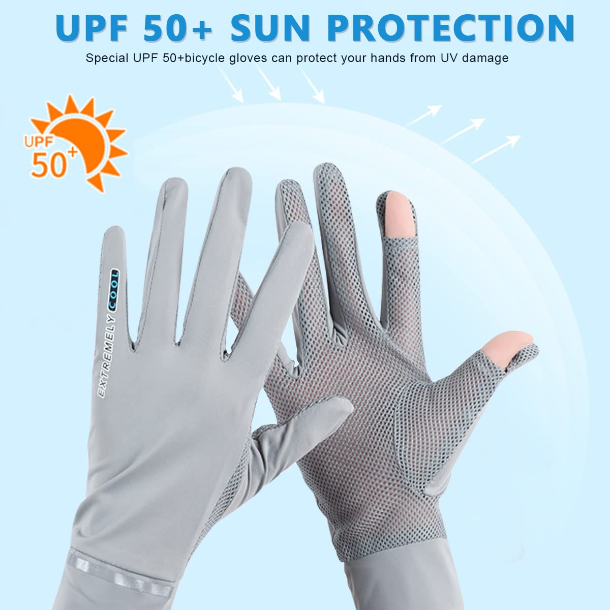 PALAY Sun Protection Gloves for Women with UPF 50+ Breathable Ice Silk Fabric | Grey and White