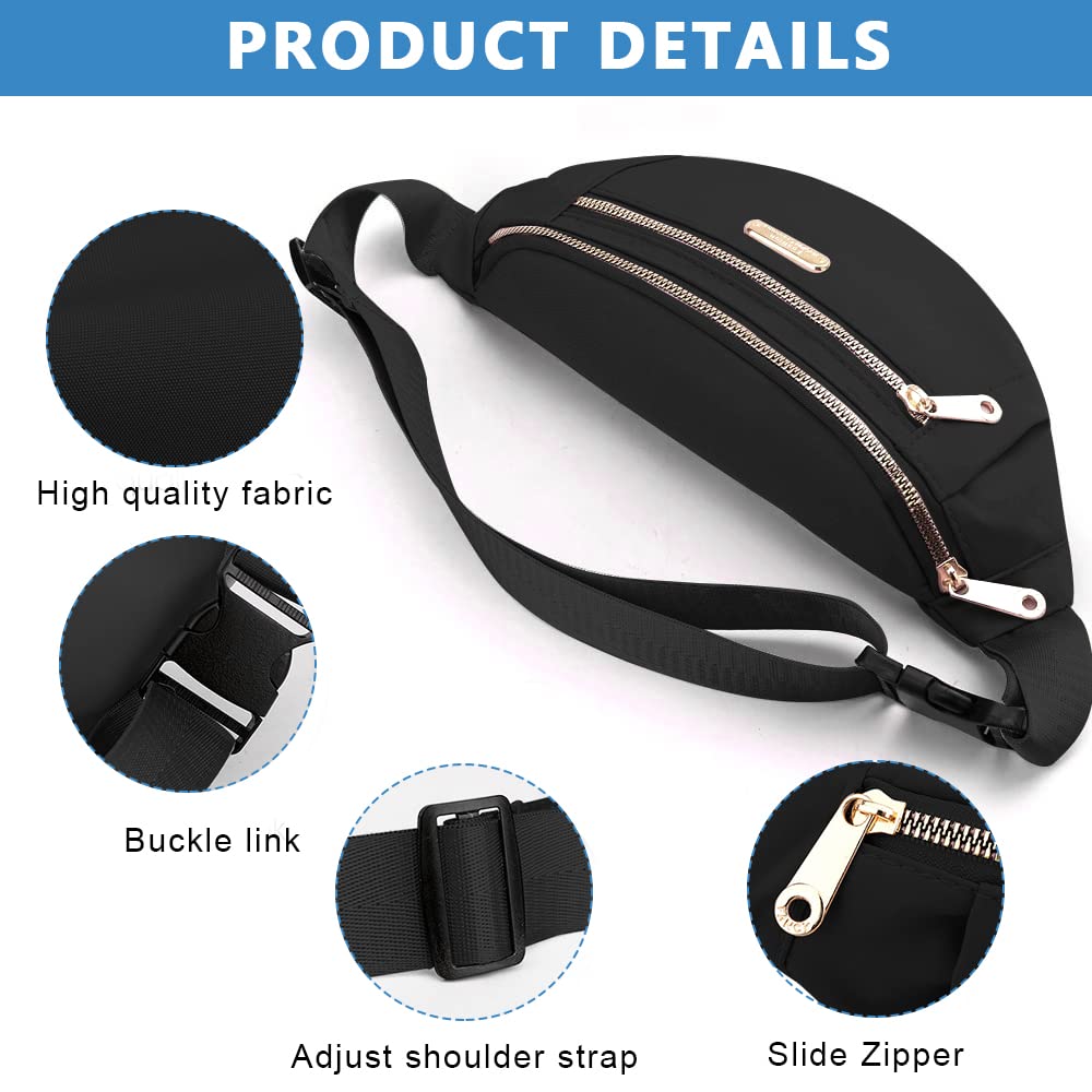PALAY Waist Bag for Women with 4 Zipper Pockets 11.8×2.36×5.5 in & Quick Release Buckle | Waterproof Oxford Cloth for Travel and Running