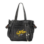 PALAY® Crossbody Bag for Woman Black Denim Cloth Tote Bags Canvas 2 in 1 Varible Women Handbags with Removable Pearls Chain Large Capacity Letter Embroidery Shoulder Bagfor Daily, School