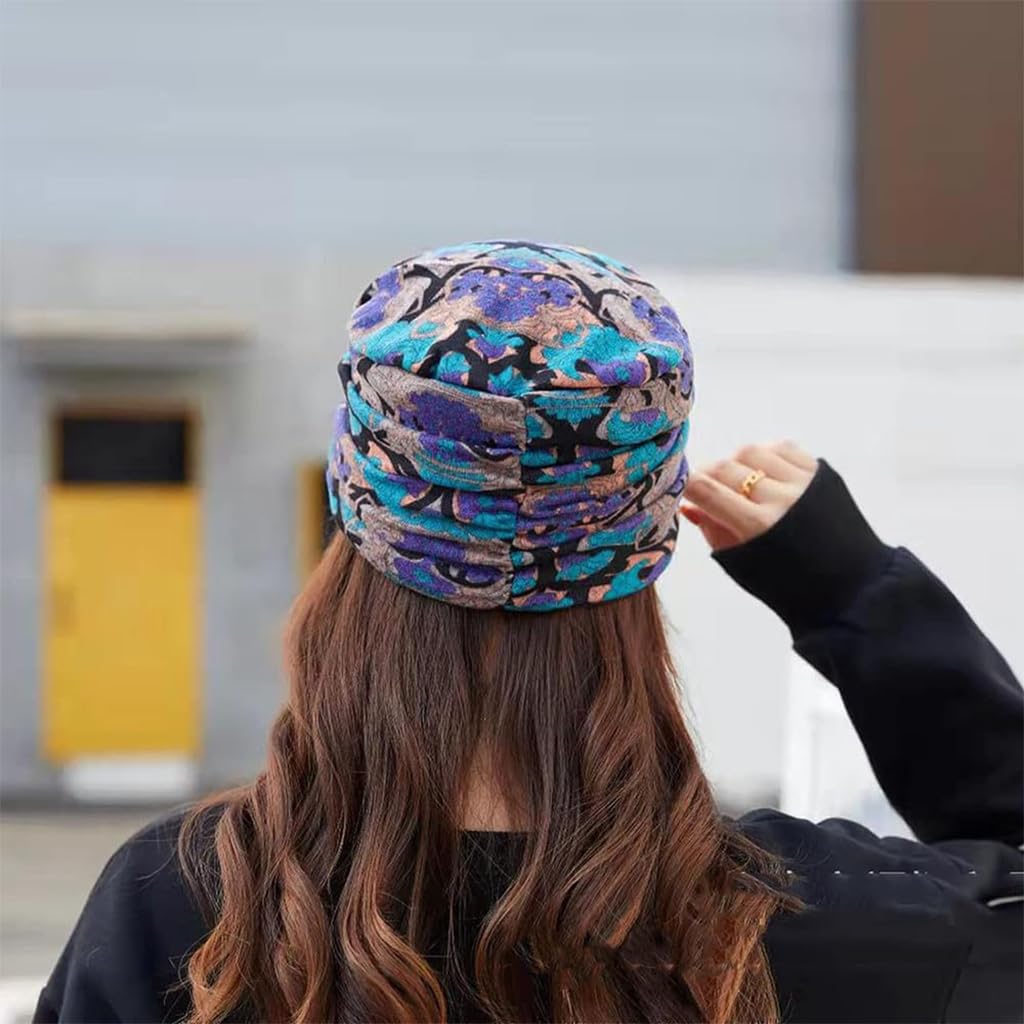 PALAY® Winter Hat Fashion Floral Beanies with Brim Winter Warm Hat Fashion Winter Warm Cap for Ladies