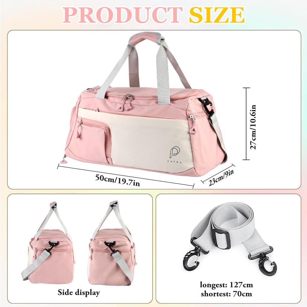 PALAY Gym Bag for Fitness and Travel with Shoe Compartment featuring Waterproof Oxford Cloth | Lightweight Shoulder Duffle in Pink