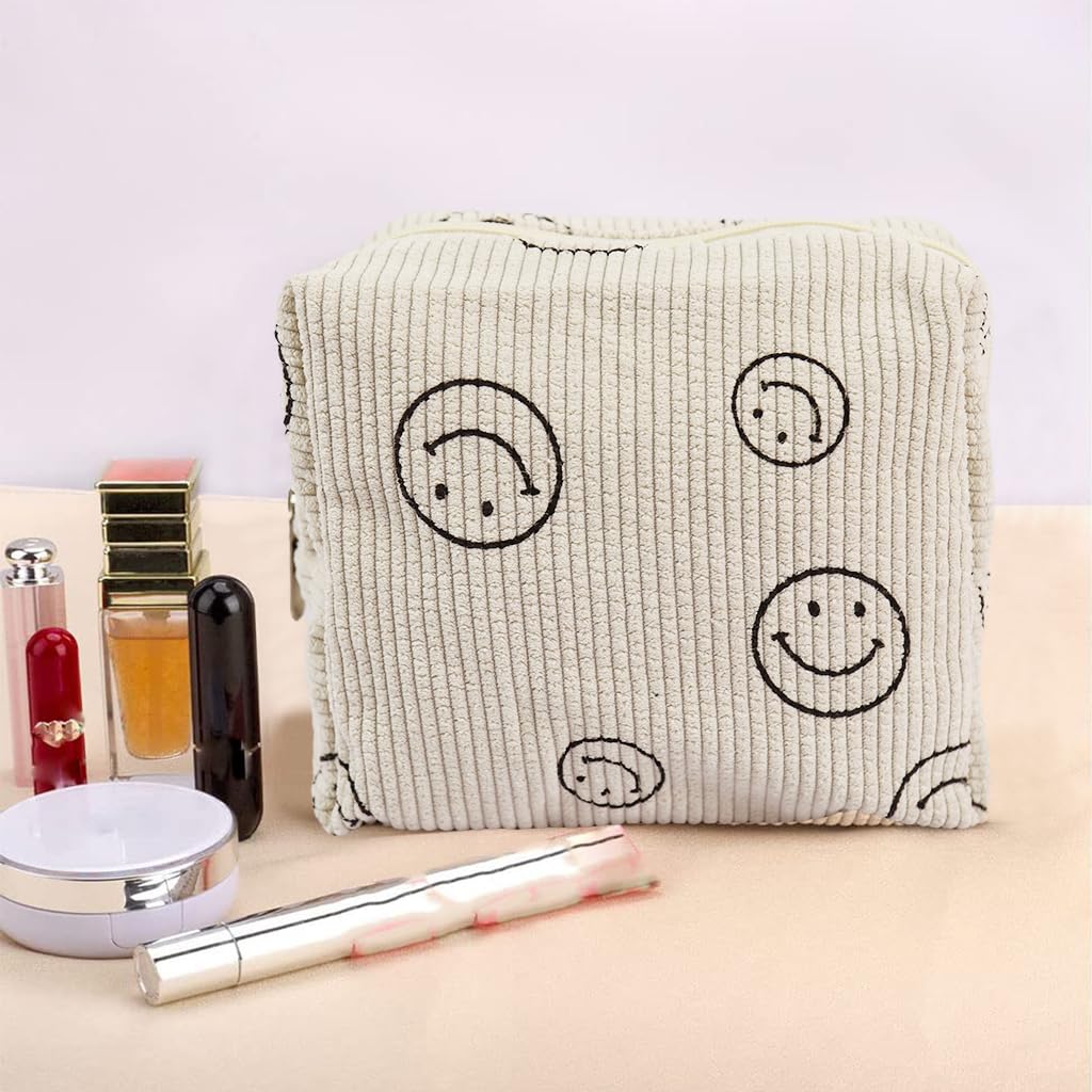 Palay Small Makeup Pouch for Travel with Secure Zipper Closure 18x9x13 cm Beige | Corduroy