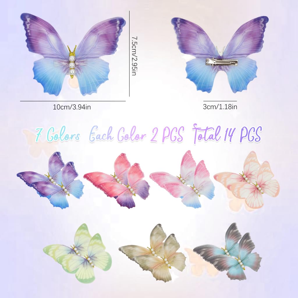 PALAY Hair Clips Set featuring 14 Pcs 3.54 in Pearl Butterfly Design for Girls and Women