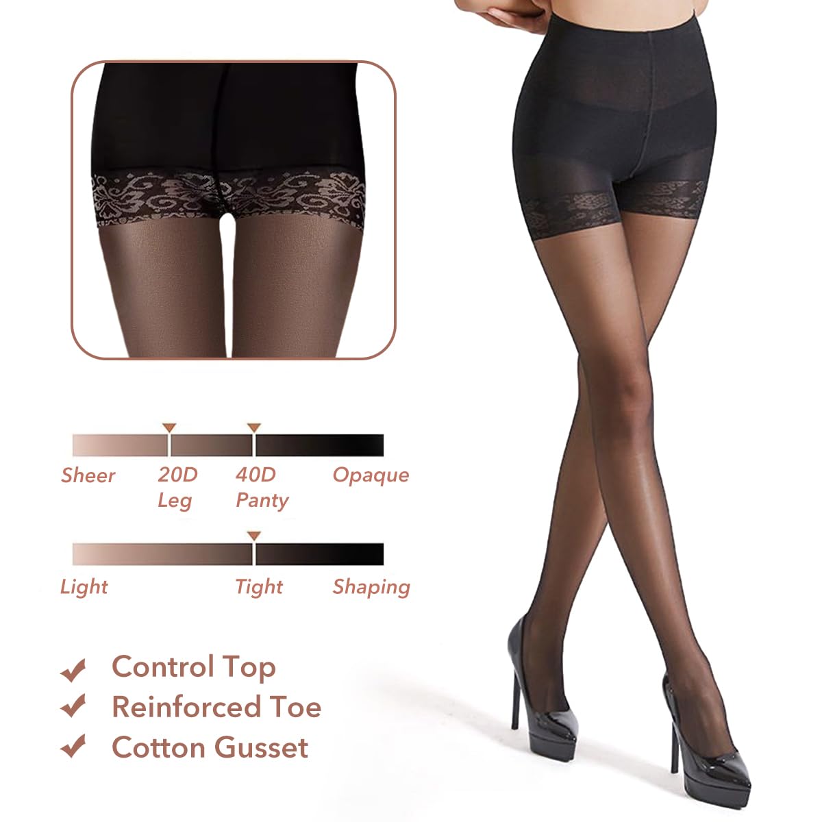 PALAY® 2Pack Women's Sheer Tights with Reinforced Toes, Slimming Control Shaping Nylon Ladies Clear Pantyhose for Flawless Definition and Confidence