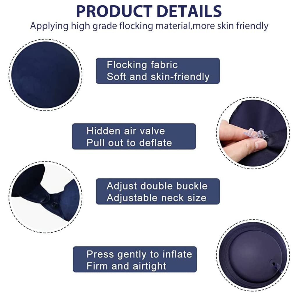 Palay Inflatable Travel Pillow for Airplane and Office with Built In Hand Pump | Soft Blue Flocking