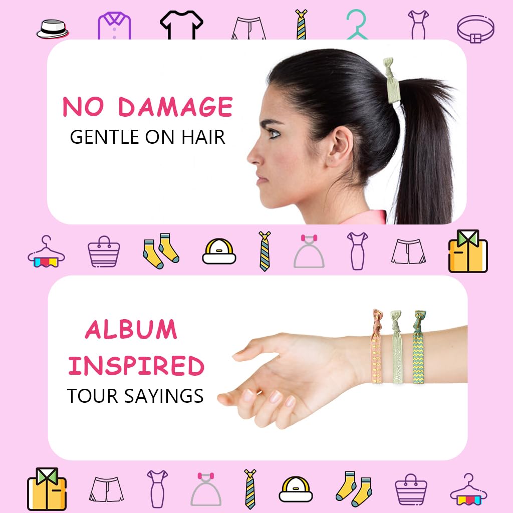 PALAY Hair Ties for Women with 9 Elastic Ribbon Bands featuring Cute Prints and Charms | Ponytail Holders and Friendship Bracelets