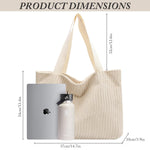 PALAY® Corduroy Tote Bag for Women Fashion Beige Casual Shoulder Bag Hand Bag with Zipper Nylon Webbing Shoulder Straps Design Book Bag Grocery Bag Versatile Daily Item Bag