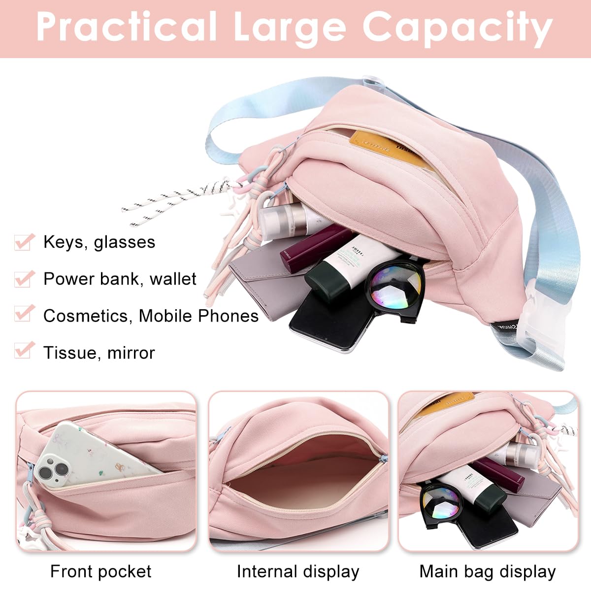 PALAY Waist Bag for Travel with Double Layer Storage featuring Waterproof Nylon Pink Design