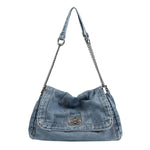 PALAY Vintage Hobo Bag for Women featuring Twist Lock Metal Closure and Soft Denim 33x12x21cm