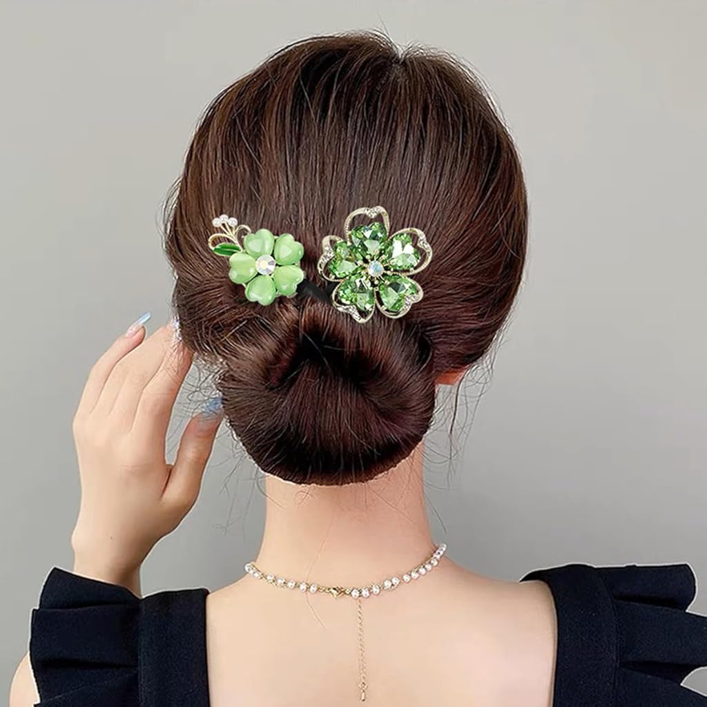 PALAY® Magic Hair Bun Maker for Hair Tail Rhinestone Hair Bun Shaper Elegant Floral Hairstyle Twist Hair Bun Accessories for Women & Girls Daily, Party, Wedding