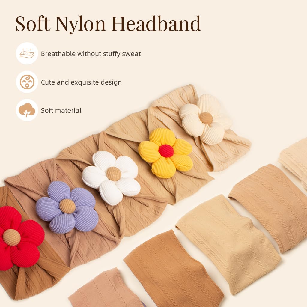 PALAY® 5 Pcs Baby Flower Headbands Baby Girls Nylon Headbands Soft Hairbands Hair Accessories for Newborn Infant Toddler Kids