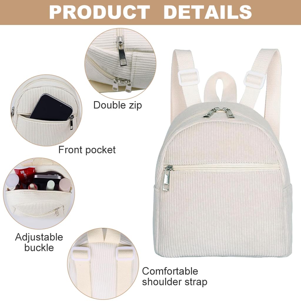 PALAY Small Backpack for Women with Double Layer Zipper 18x11x19 Corduroy Design | Travel and Daily Use