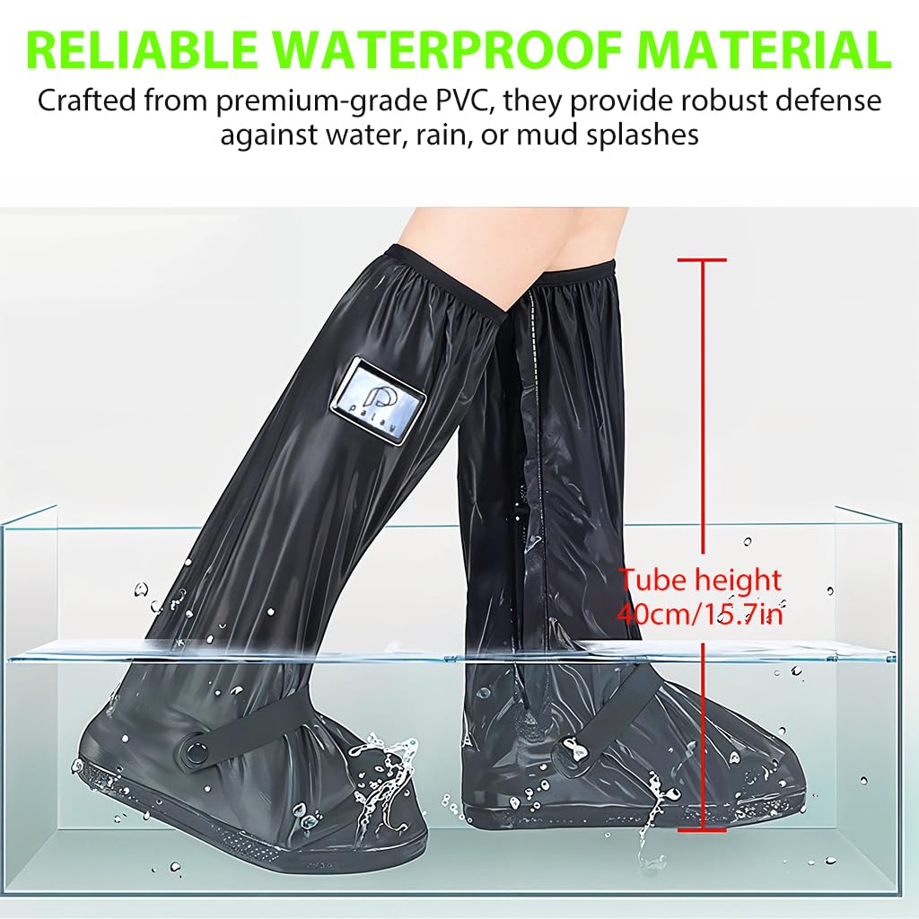 PALAY Waterproof Shoe Cover for Boots with Zip Up Calf and Elastic Ankle Strap PVC | One Pair 3PCS