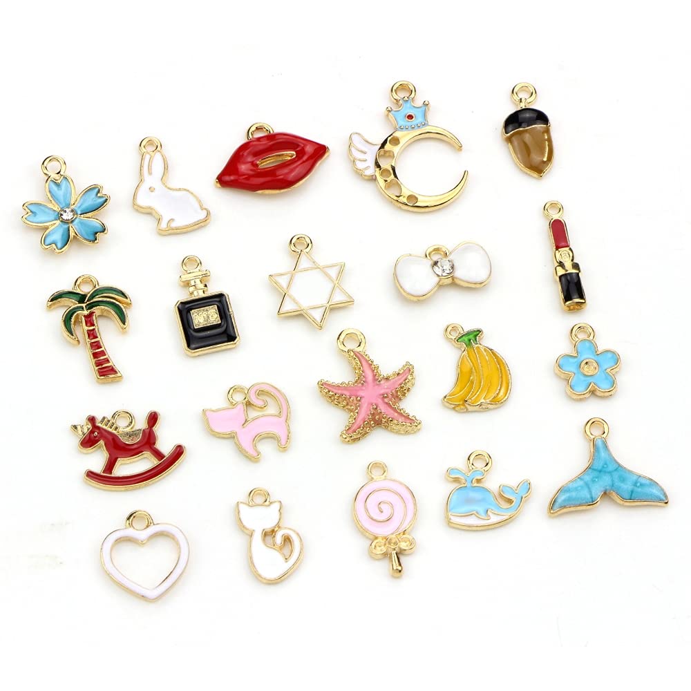 PALAY Charms for Bracelet Making 60 Pcs Gold Plated Enamel Animal and Fruit Set | DIY Jewelry Crafting