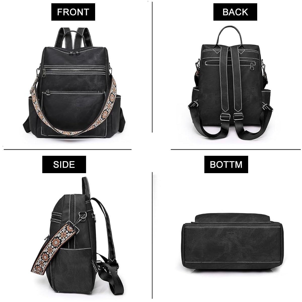 PALAY Backpack for Women with 3 in 1 Convertible Tote Design and Woven Shoulder Strap