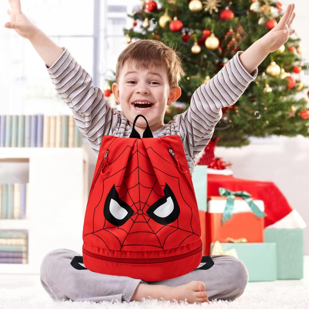 PALAY® Swimming Bag for Kids Spider Man Print Shoulder Bag for Kids Large Capacity Backpack for Boys Girls Wet Dry Separation Beach Bag