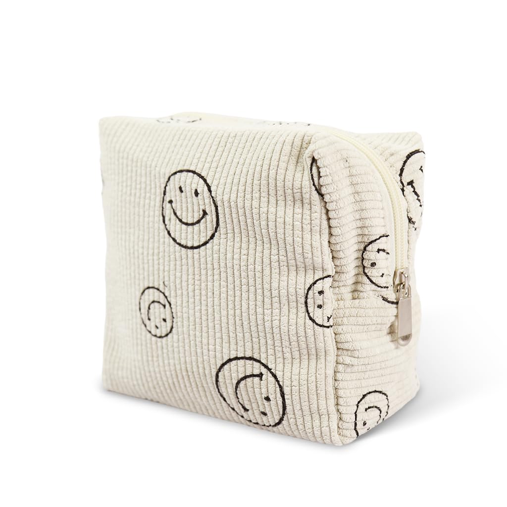 Palay Small Makeup Pouch for Travel with Secure Zipper Closure 18x9x13 cm Beige | Corduroy
