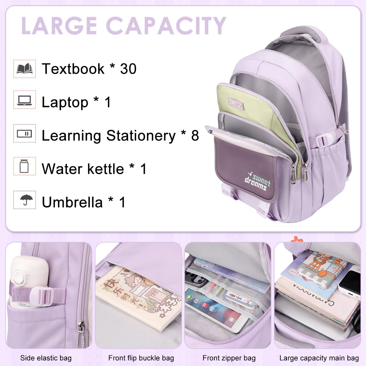 PALAY School Backpack with 3 Zip Compartments and Padded Shoulder Straps for Girls | Khaki Nylon Casual Travel Bag