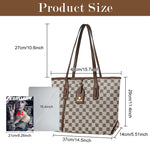 PALAY® Women Tote PU Leather Fashion Khaki Checked Tote Bag Women Casual Bag Large Shoulder Bag Laptop Carry Bag for Office, Travel, 34x14x29cm