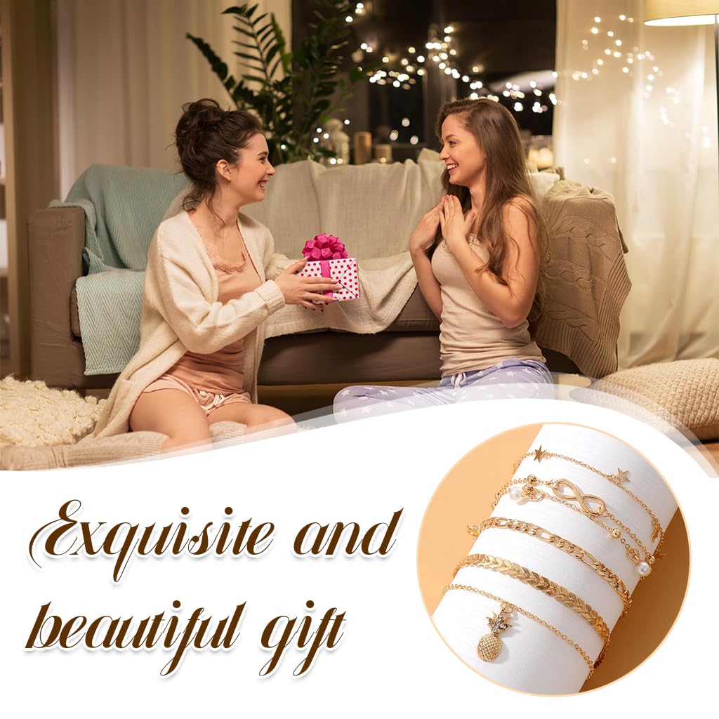 PALAY® Tobilleras bañadas en oro de 14 quilates para mujer, impermeables, pulseras de tobillo para mujer, pulseras de tobillo de eslabones cubanos de espiga para mujer, juego de tobilleras