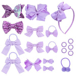 PALAY Hair Clips Set of 15 for Girls featuring Sequin Bows and Purple Headbands | School and Party Accessories