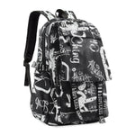PALAY Travel Backpack for School and Outdoor Trips with Graffiti Print | Black Nylon Laptop Bag