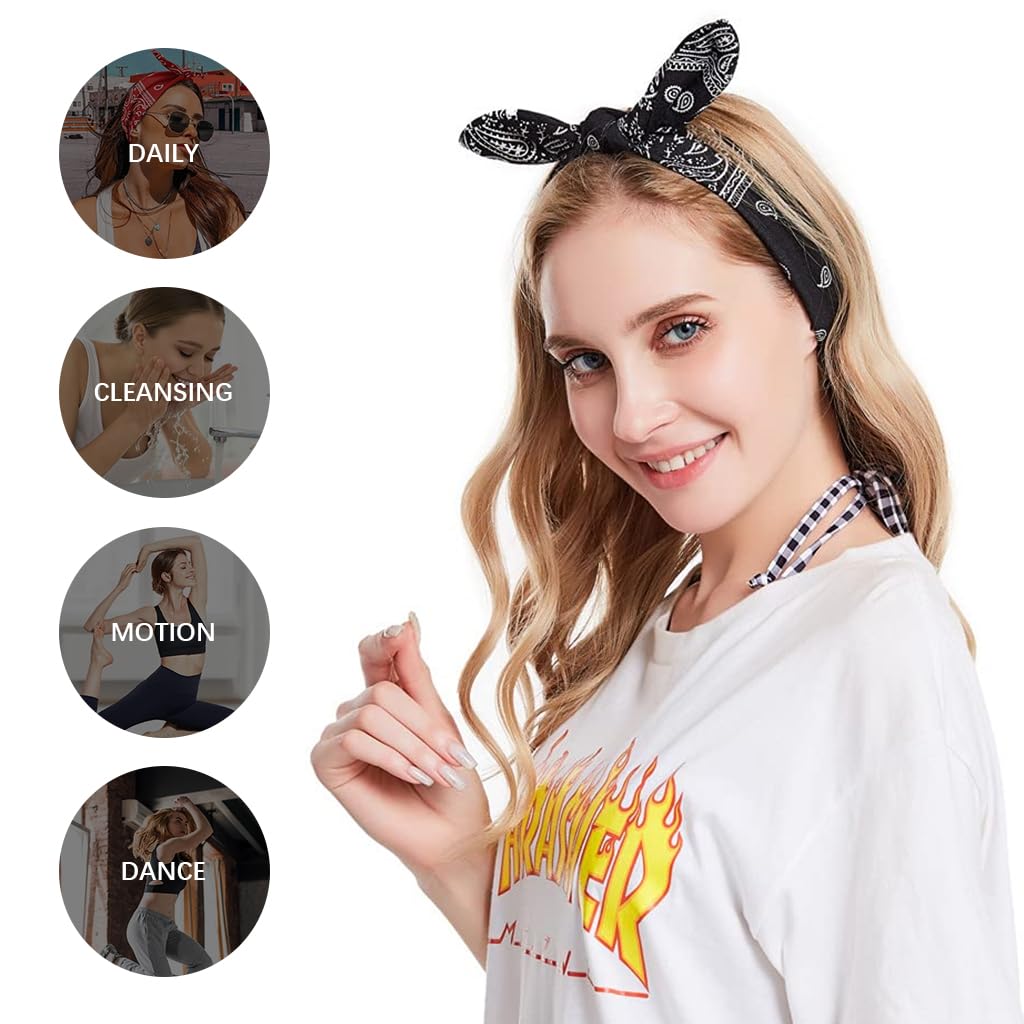 PALAY Bandanas for Women 4Pcs Set for Working Out and Travel featuring Pre Tied Stretch Cotton Design