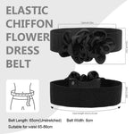 PALAY® Women Wide Waist Belt Stretchy Chiffon Flower Dress Belt Blazer Belt Elastic Snap Button Closure Styling Waist Belt Vintage Blouse Blazer Evening Dress Belt