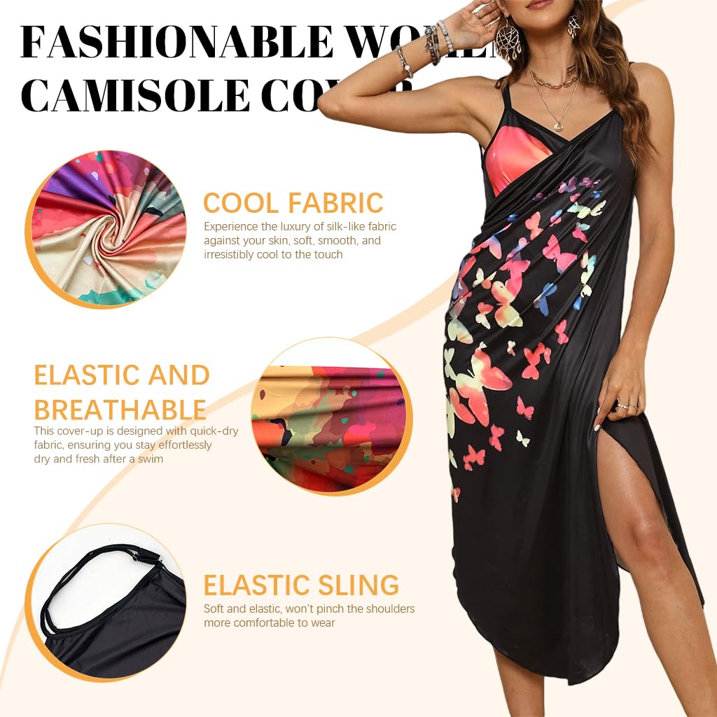 PALAY Beach Wear Dress for Women featuring Colorful Butterfly Print and Adjustable Straps | Lightweight Polyester Cover Up for Beach Vacations