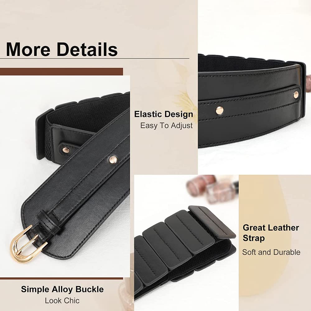 PALAY® Black Belt for Women Dress Stretchy Fashion PU Leather Wide Waist Belt Vintage for Dress Blouse Blazer -Fit Waist 23-33"