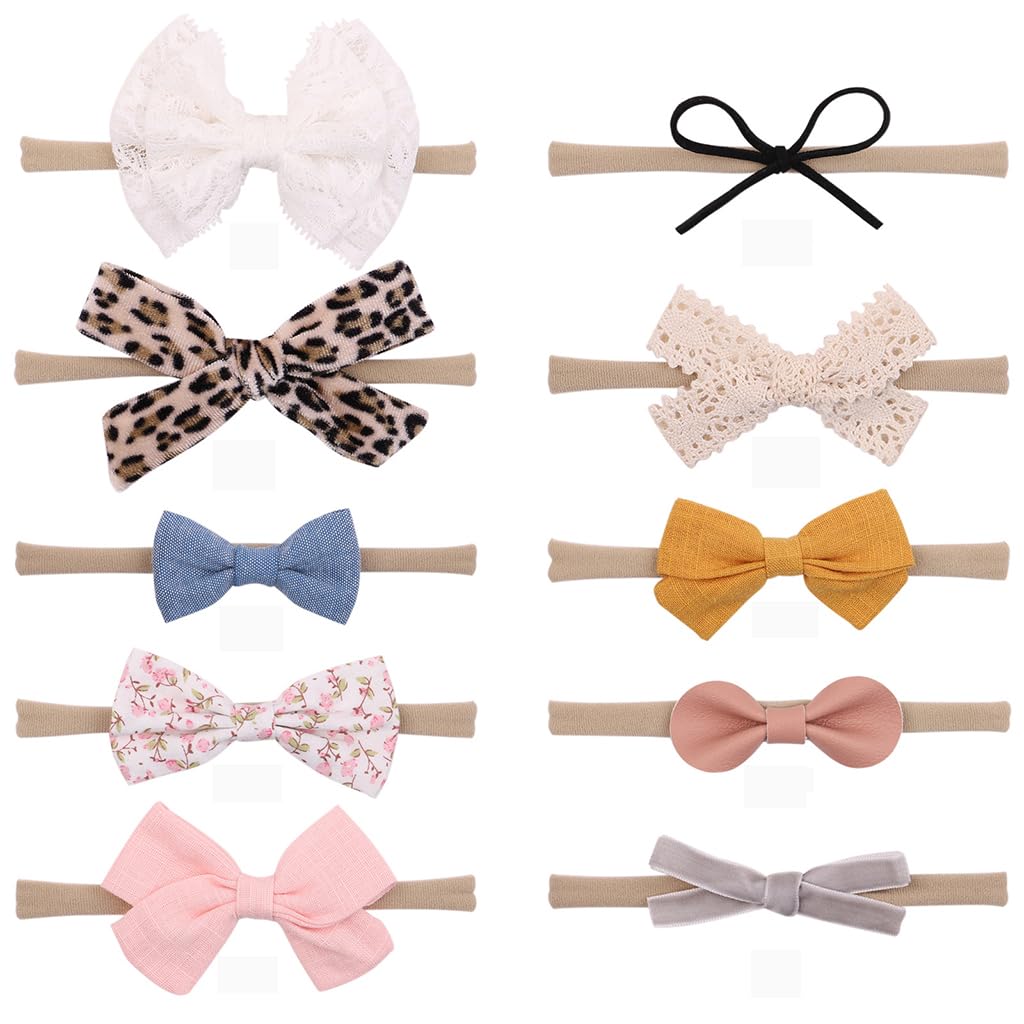 PALAY Bow Hair Bands for Babies with Soft Stretchy Nylon Design | 10pcs Cute Headbands