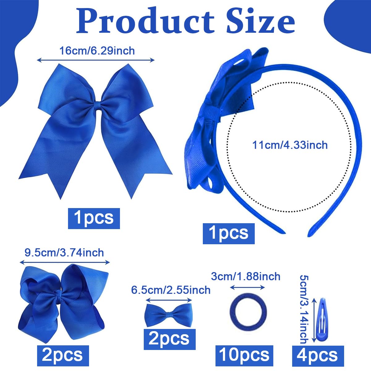 PALAY Girls Bow Hairband Set for Daily and Party Use with 20pcs Accessories in Royal Blue