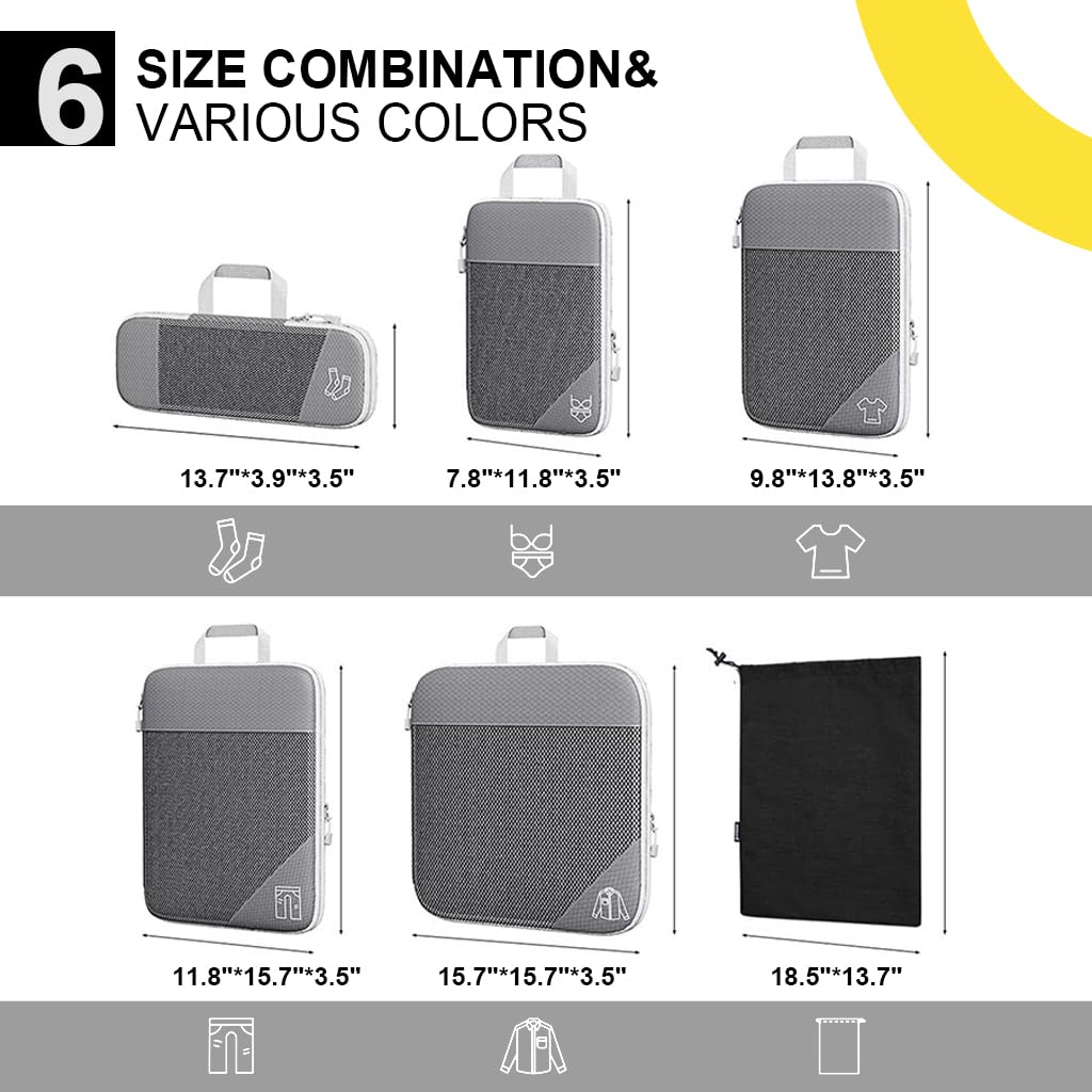 PALAY Travel Organizer Bags Set for Luggage with 6 Sizes Transparent PVC Pouches | Space Saving Clothing Storage