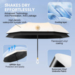 PALAY Sun Umbrella for Travel and Rain with 8 Fiberglass Ribs and Rubber Handle | Beige UV Protection