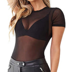 PALAY Women's Mesh Top for Clubwear with 36cm Shoulders and 60cm Sleeves | Black