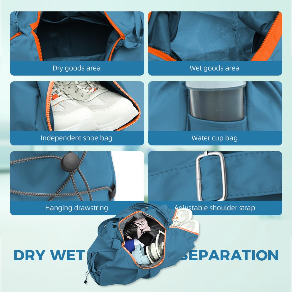 PALAY Gym Bag for Travel and Fitness with Shoe Compartment and Waterproof Nylon Blue 2 PCS