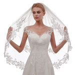PALAY Bridal Veil for Wedding and Bachelorette Party with Lace Floral Edge 150cm Pure White Tulle