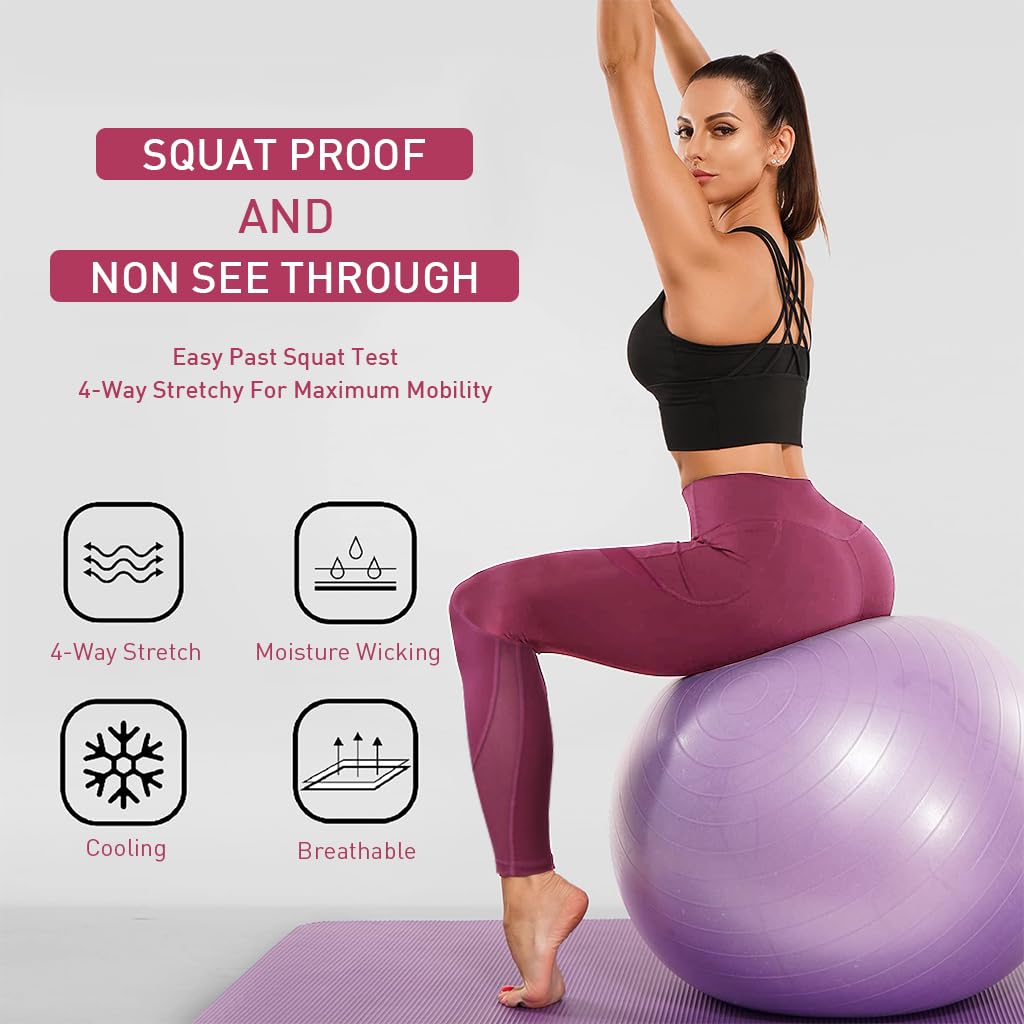 PALAY® Leggings for Women Ankle Length High Waist Yoga Pants for Women Stretchable Tights Slim Fit Soft Gym Pants Sport Active Wear Leggings Clothes for Workout Athletic - (Pink, XL)