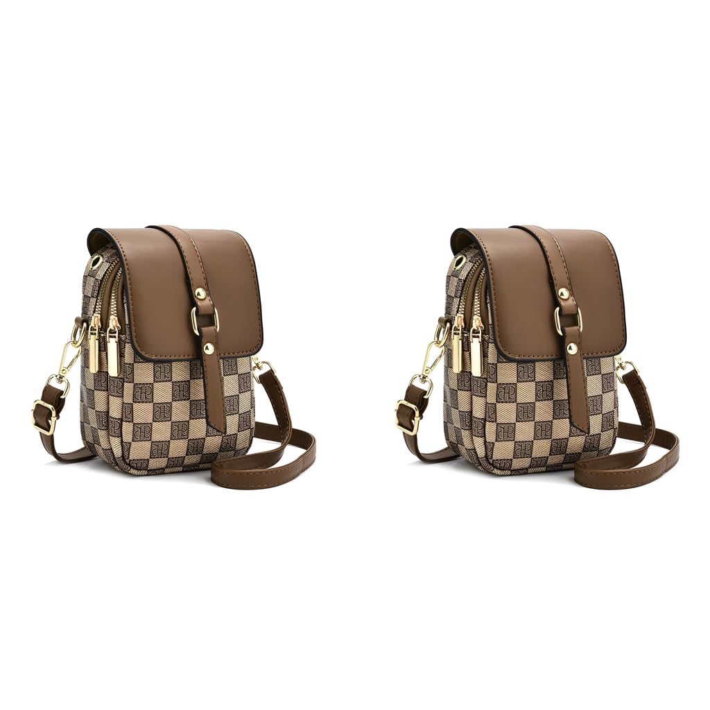 PALAY Sling Bag for Women with Multi Layered Phone Pocket Design Brown PU Leather | 5×2.75×7.8 in 2 PCS