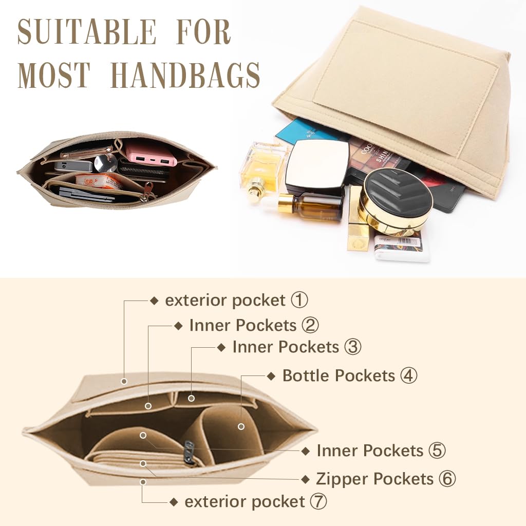 PALAY Makeup Organizer Pouch for Handbags with Multi Compartments and Zipper Pocket 26x20x13cm