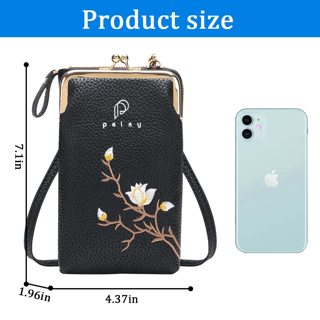 PALAY Women Mini Crossbody Phone Bags for Everyday Use with 6 Card Slots and Smooth Zippers | Pink and Black PU Leather Set