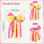 PALAY Ribbon Bow Hair Clips for Girls with Curly Tails in Pink and Golden | 2 Pcs Set