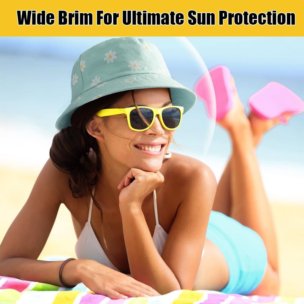 PALAY Sun Hat for Women featuring Reversible Design and Wide Brim Cotton Comfort | Mint Green Daisy 58cm